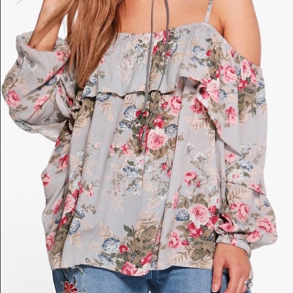 Floral Open Shoulder Top - Picture 2 of 4